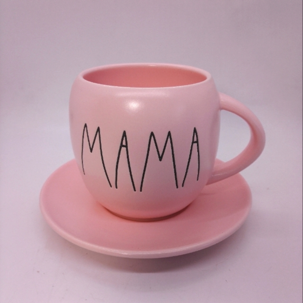 Rae Dunn Magenta Pink Mama Coffee Mug and Saucer Set